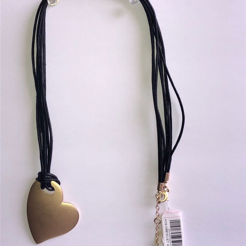 New Gold heart drop leather necklace- 18 in